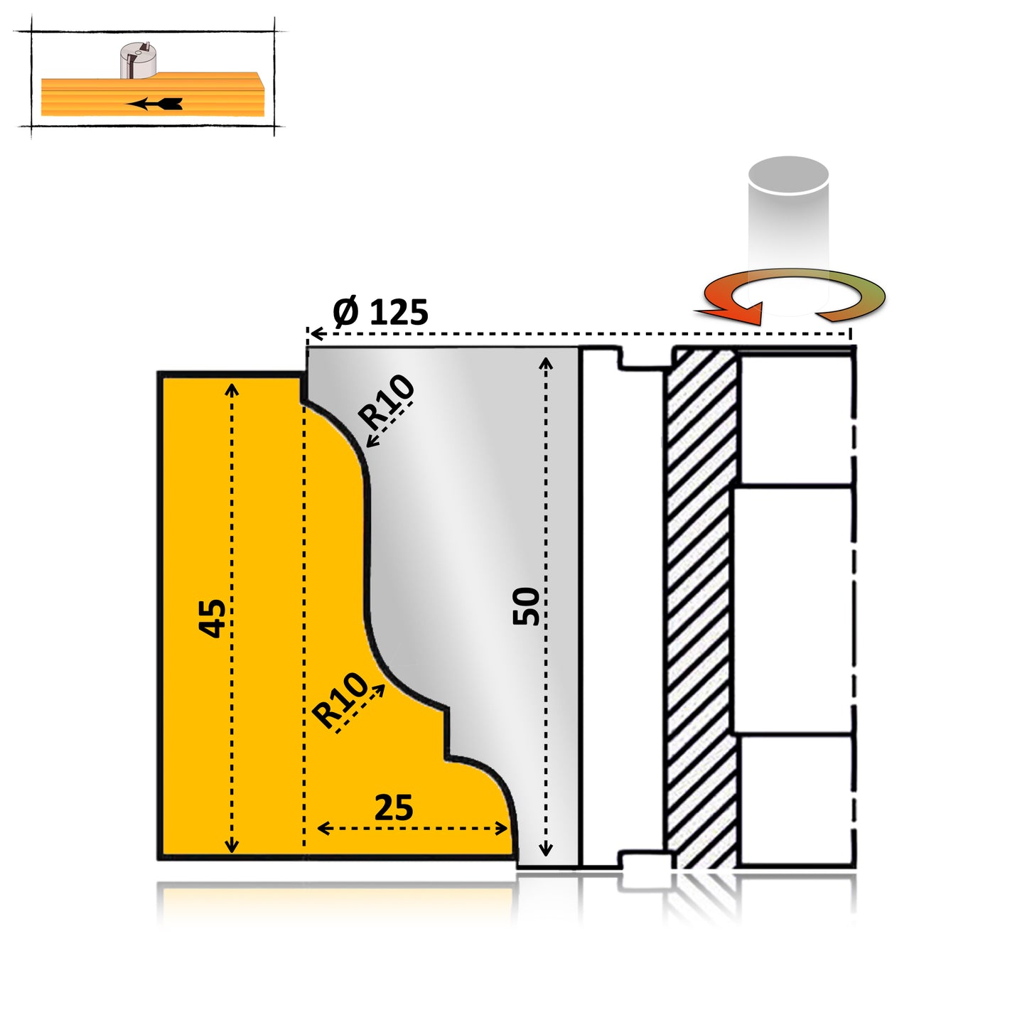 Freză pentru Cornișă Lemn Profil №2 - 50 mm HSS Premium