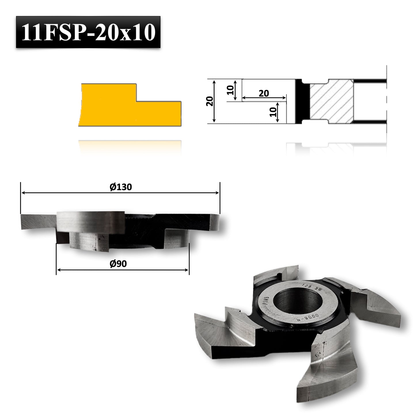 Freză Falț Treaptă 1/4 pentru Lemn - 130 x 20 mm HSS