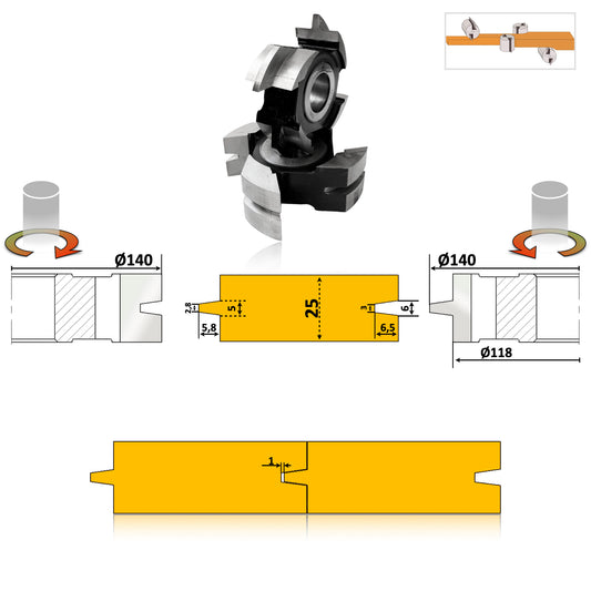 Freza îmbinare conică 25 mm, HSS, alezaj 40 mm, pentru mașini 4 fețe