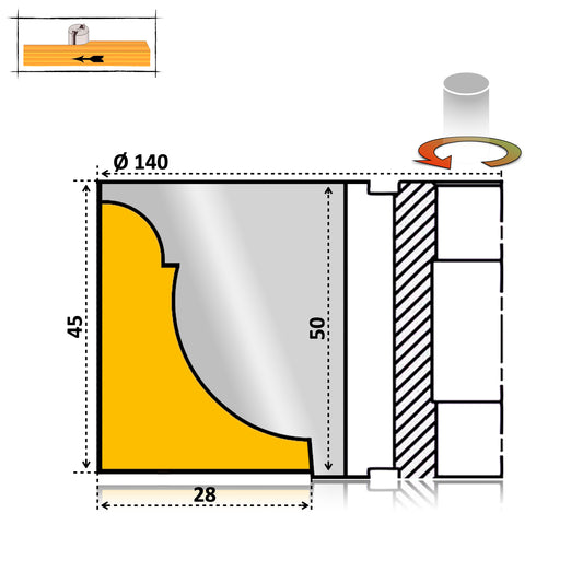 Freza pentru plinte și cornișe, 50 mm, HSS brazat – precizie, durabilitate și finisaj profesional pentru proiecte din lemn masiv.