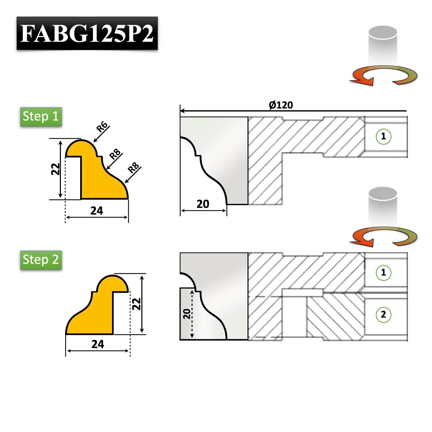 Freze profilate pentru baghete și cornișe, 22 mm, HSS brazat, set 2 buc., compatibile cu mașini de frezat cu alezaj 30 mm.