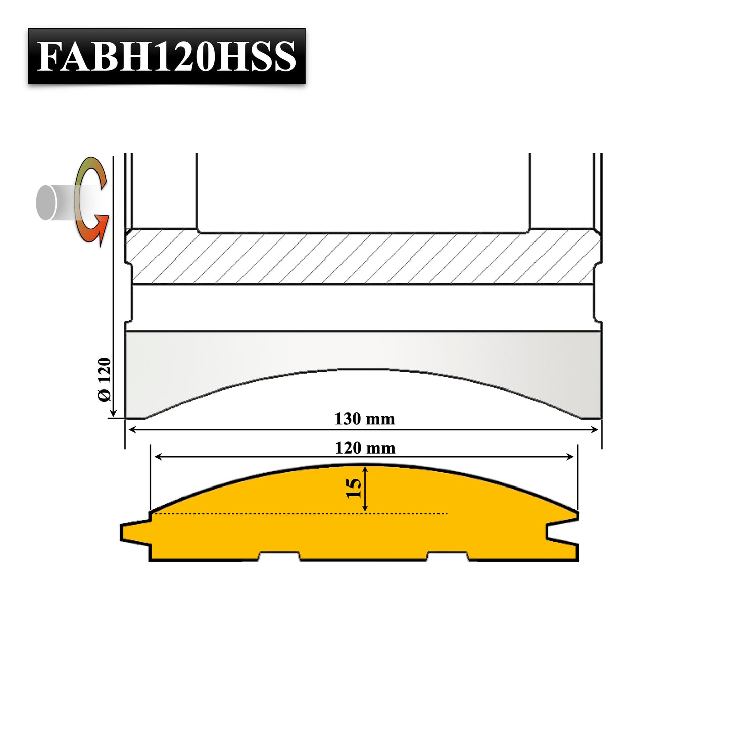 Freza profesională pentru lemn masiv imitație buștean, 120 mm, brazată HSS