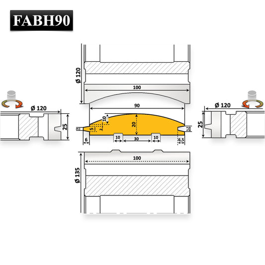 Set freze cu alezaj ax 40 la masina 4 fete pentru executare Lambriu Semirotund de 90 mm imitatie bustean pentru casute din lemn