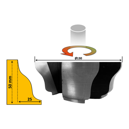 Freza pentru cornisa element decorativ mobilier cu un profil neted si simplu de 50 mm si brazat cu hss pentru esenta moale si tare