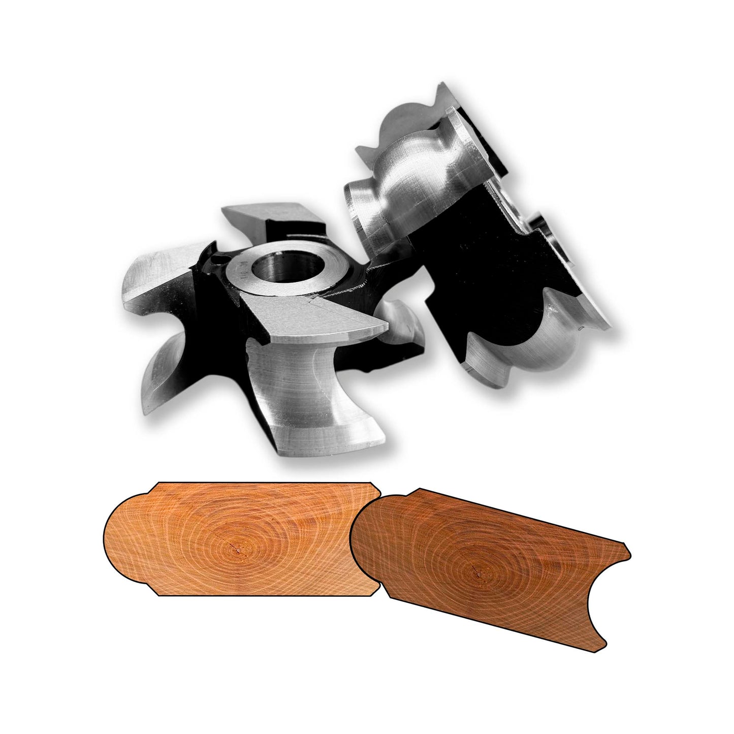 Set două freze cu alezaj din HSS Premium pentru profilat doage ciubăr, diametru 48 mm.