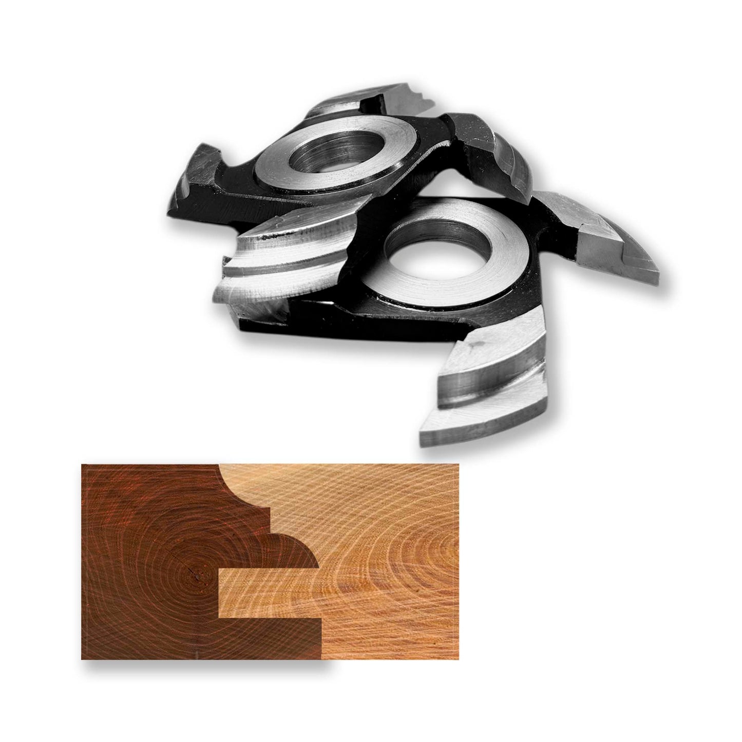 Set freze pentru îmbinare mobilă, placate cu HSS, potrivite pentru material de 20-22 mm, cu sistem de profil și contraprofil.