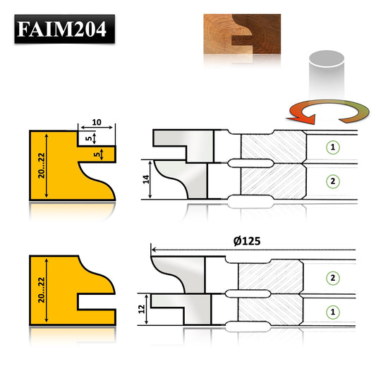 Freze din HSS pentru îmbinări durabile, compatibile cu material de 20-22 mm, cu mecanism interschimbabil pentru profil și contraprofil.
