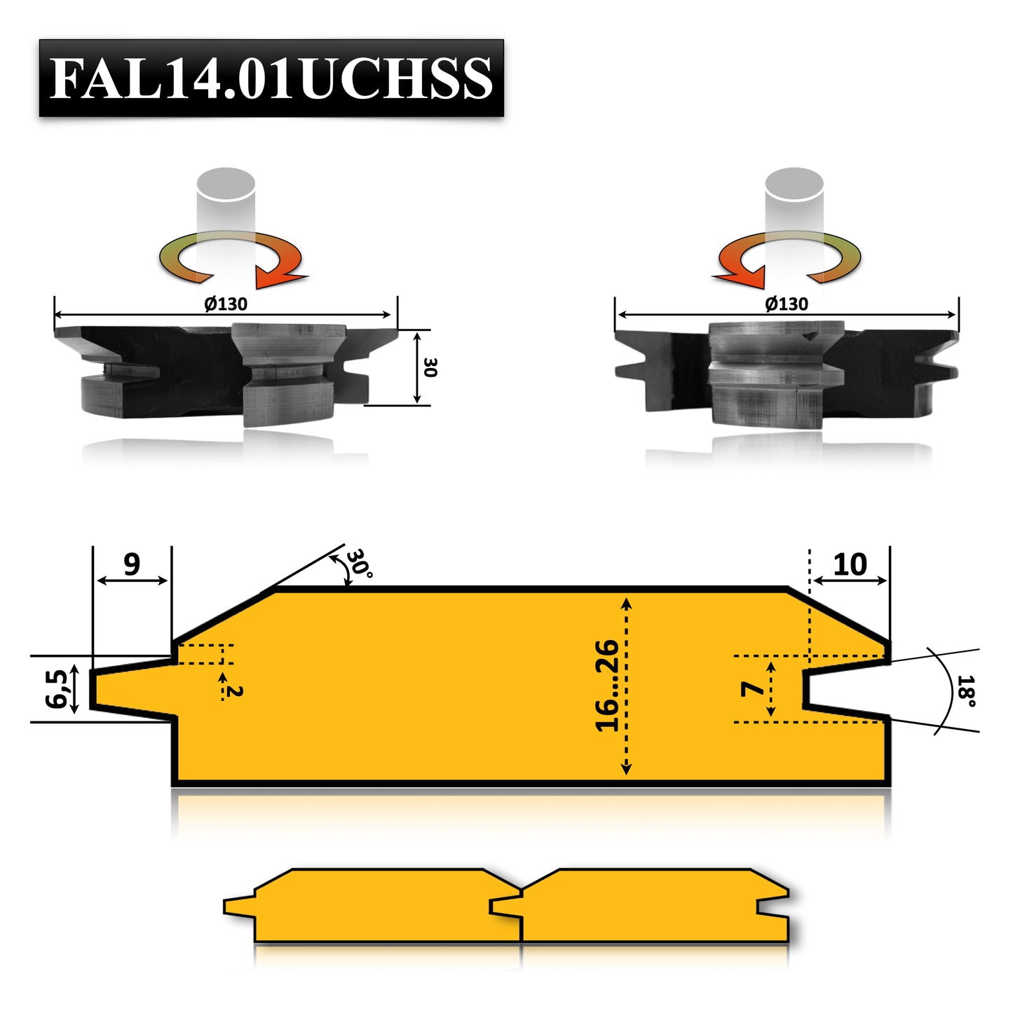 Set Freze pentru Lambriu cu Profil Oblic la 30 Grade pentru lemn esenta moale si tare de grosime de lucuru 16 - 26 mm cu profil direct in V i imbinare conica