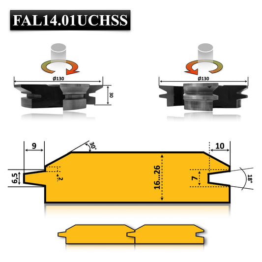 Set Freze pentru Lambriu cu Profil Oblic la 30 Grade pentru lemn esenta moale si tare de grosime de lucuru 16 - 26 mm cu profil direct in V i imbinare conica