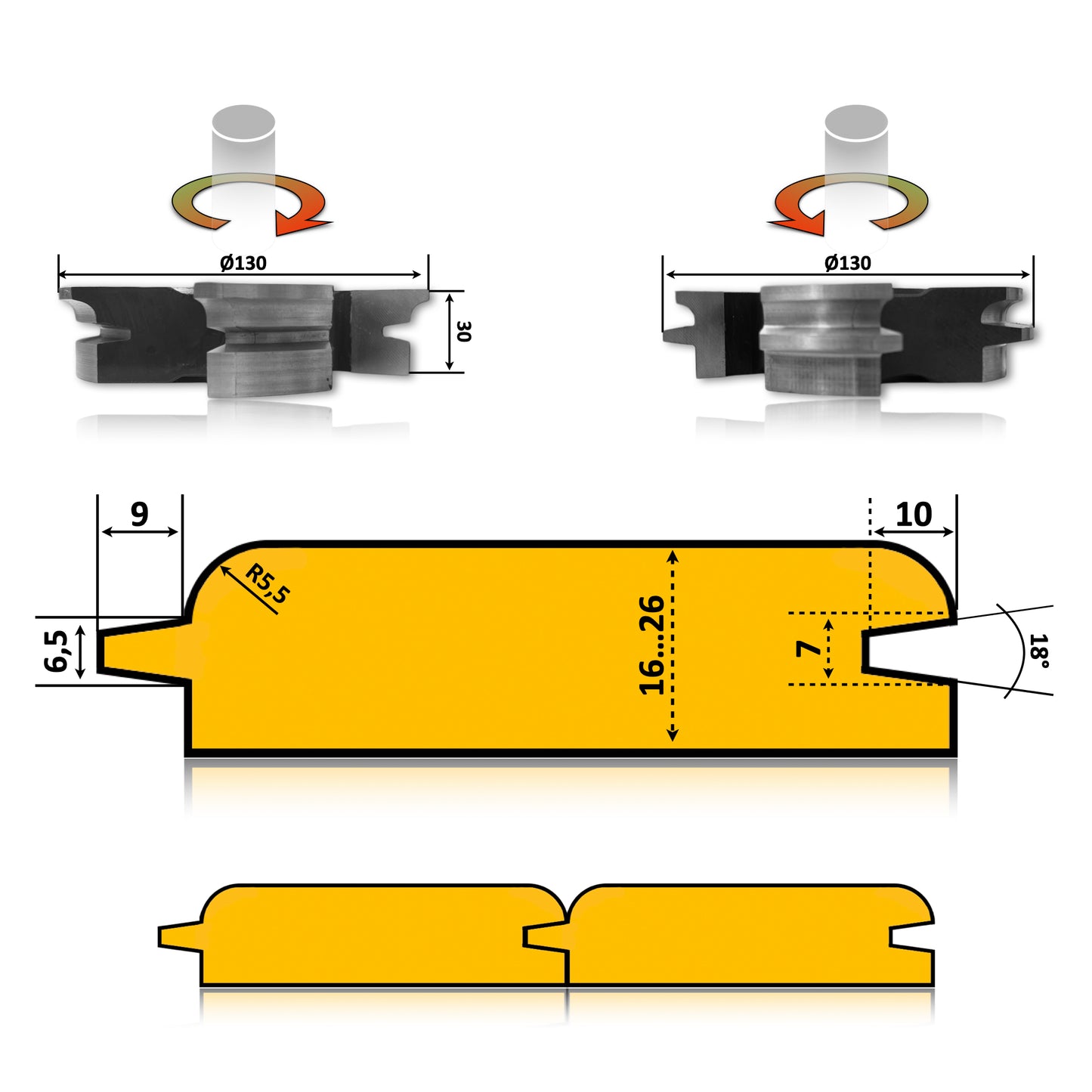 set freze pentru lambriu cu colturi rotunde pentru esenta moale si tare cu spatiu de lucru intre 16 si 26 mm
