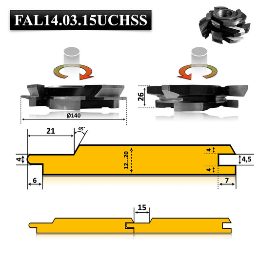 Set Freze Lambriu cu Profil Tesit la 45 Grade cu grosime de 20 mm