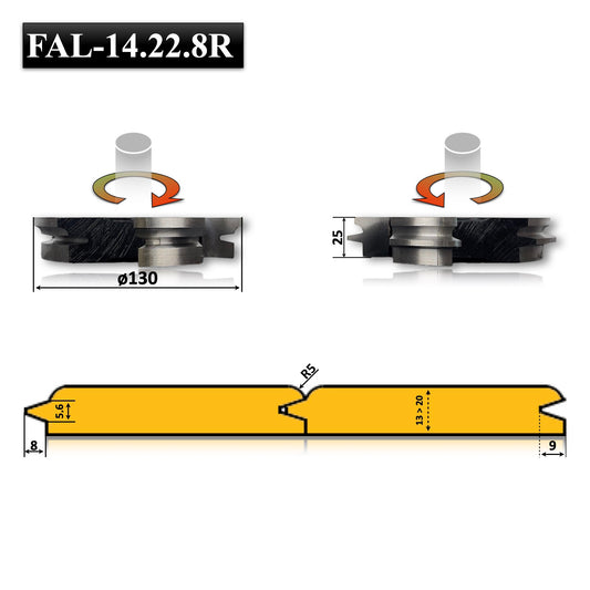 Freze pentru lambriu profil rotund, 13 → 20 mm, HSS – set complet 2 buc., ideal pentru îmbinări perfecte și finisaje profesionale în prelucrarea lemnului.