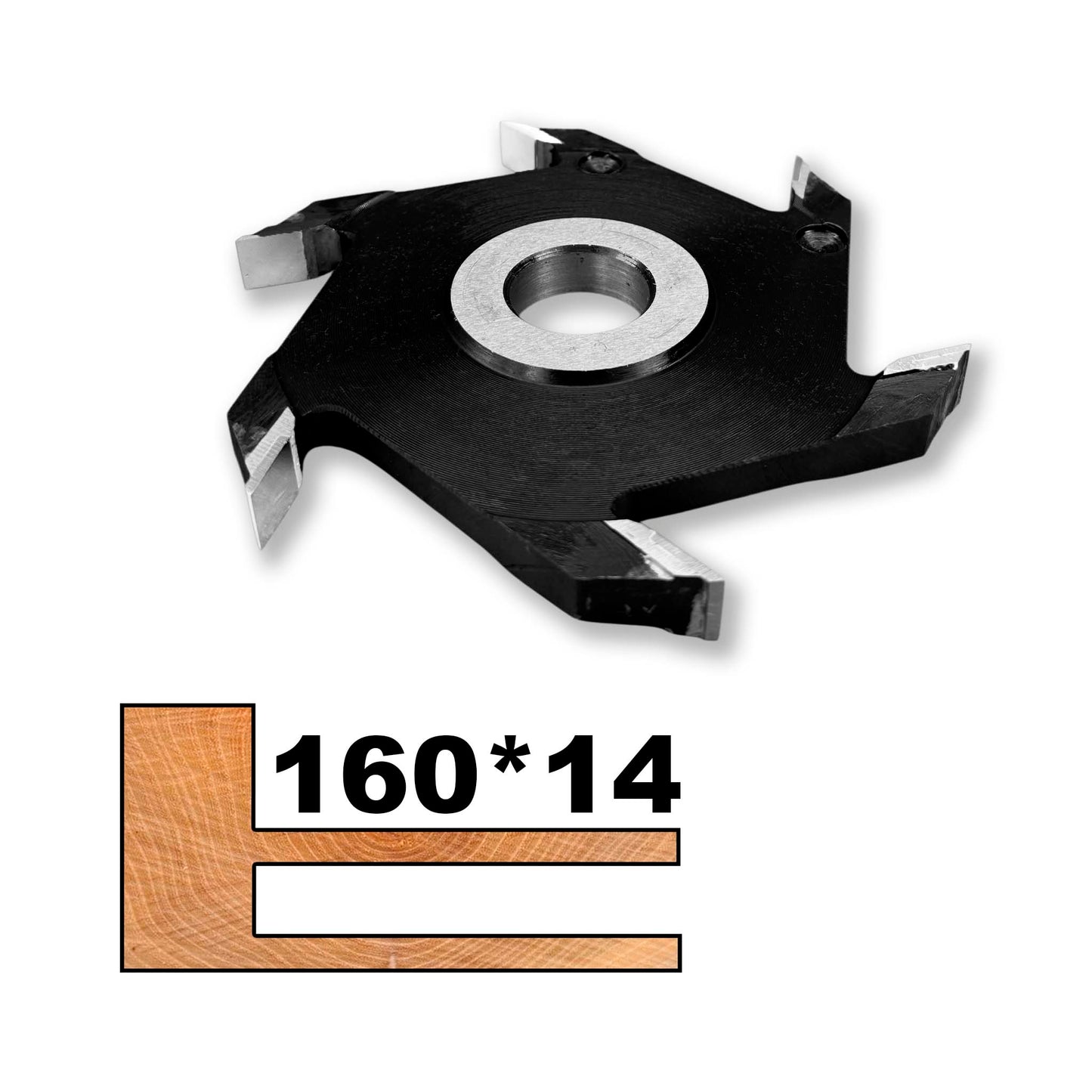 Freza nut 160x14x30 mm cu plăcuțe brazate din vidia – ideală pentru nuturi și falturi în lemn moale, lemn tare, MDF și PAL