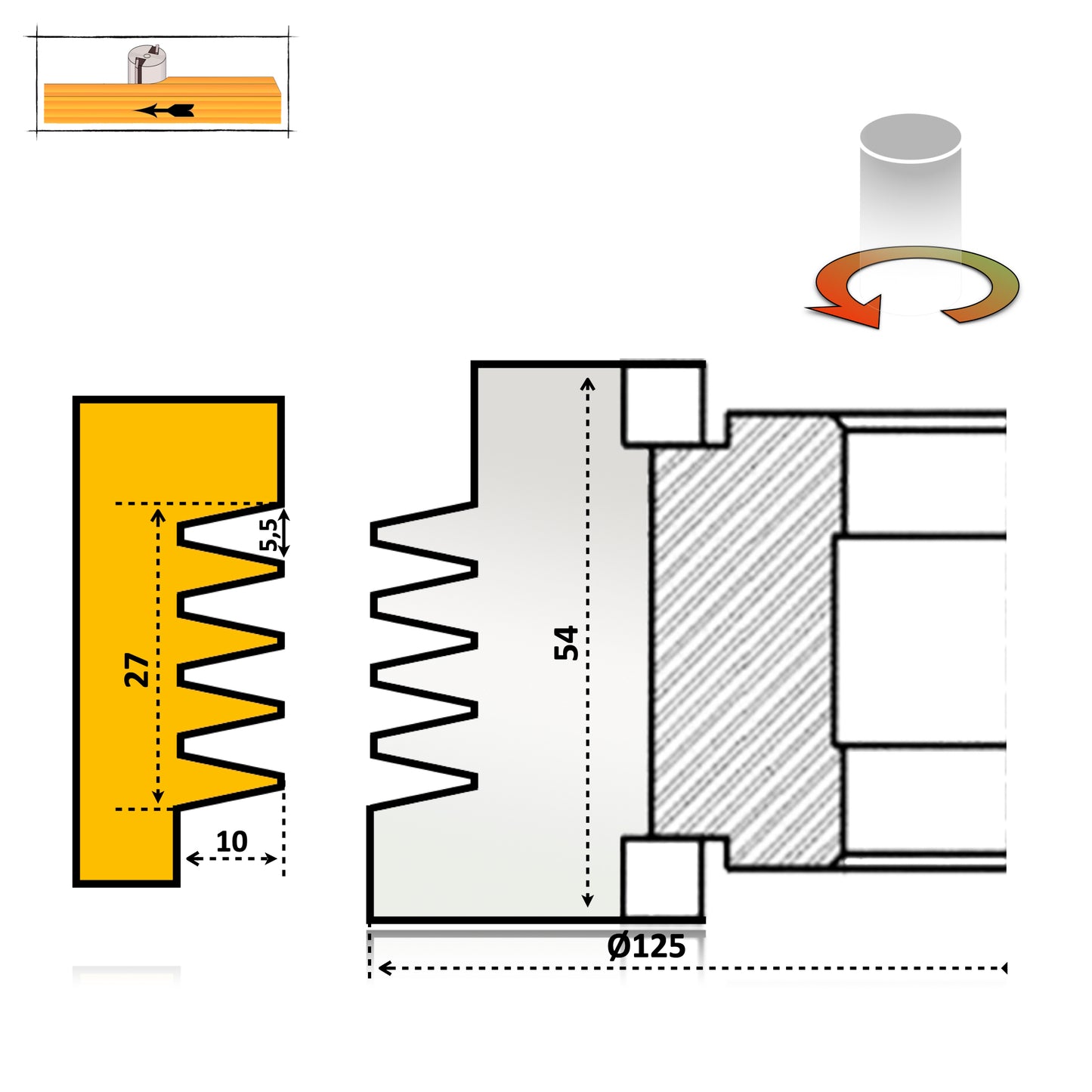 Freza placata cu HSS destinata pentru imbinarea scandura blat dulap sau alt tip de lemn in lung sau lat de 54 mm grosime