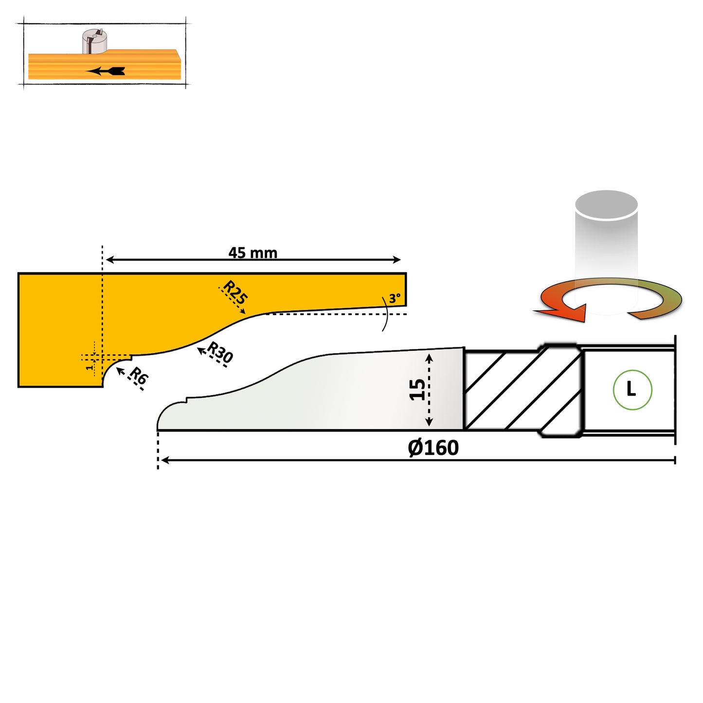 Freză pentru Tăblie Lemn Profil | Cod M012-59 - D160 | DS Steel