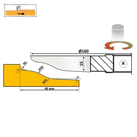 Freză pentru Tăblie Lemn Profil M012-59 - D160 HSS Standard