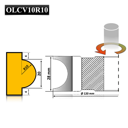 Freză pentru Lemn Jumatate de Cerc Concav 20 mm - R10 HSS