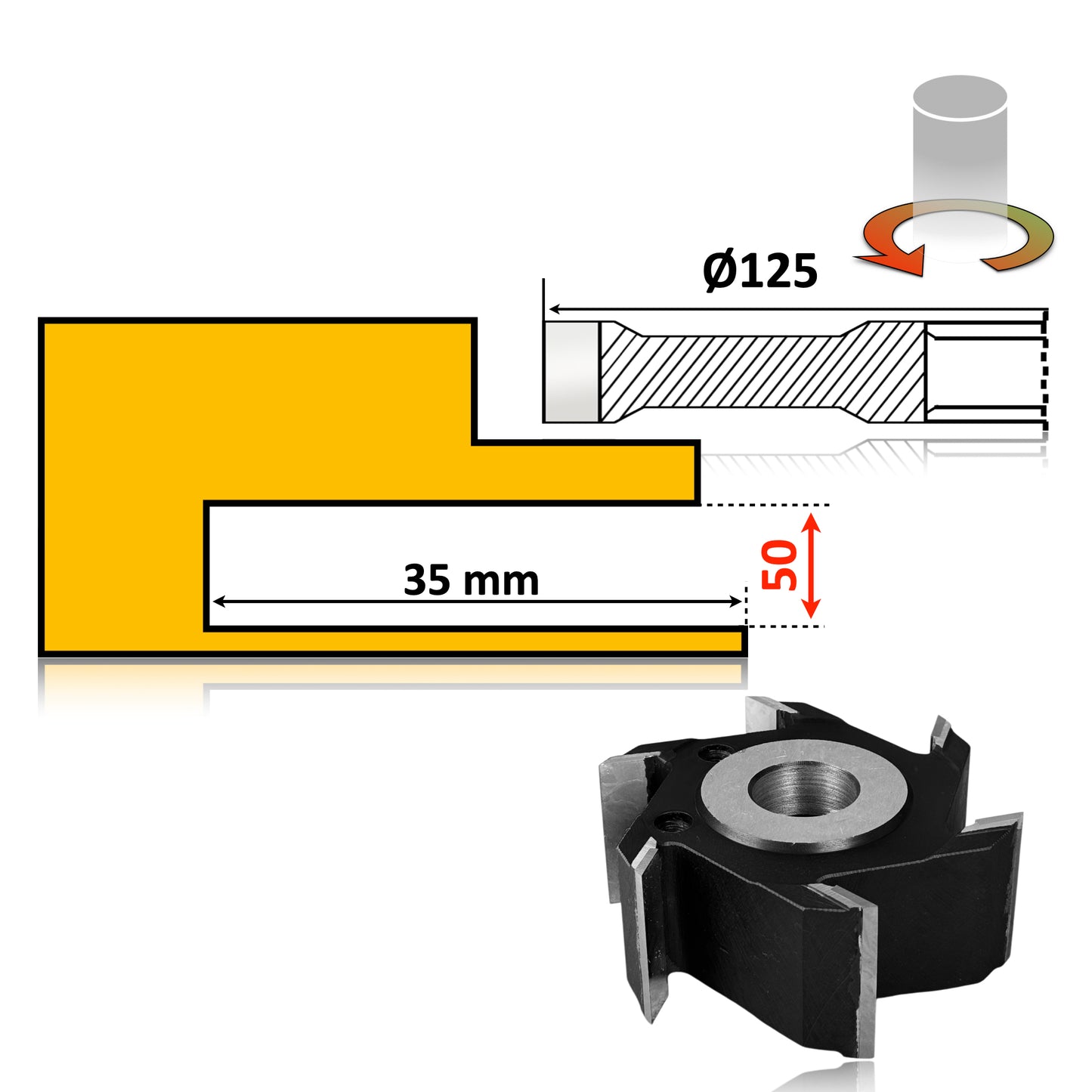 Freza Nut 125 x 50 Vidia pentru realizarea falt nut sau uluc in lemn sau si rindeluire