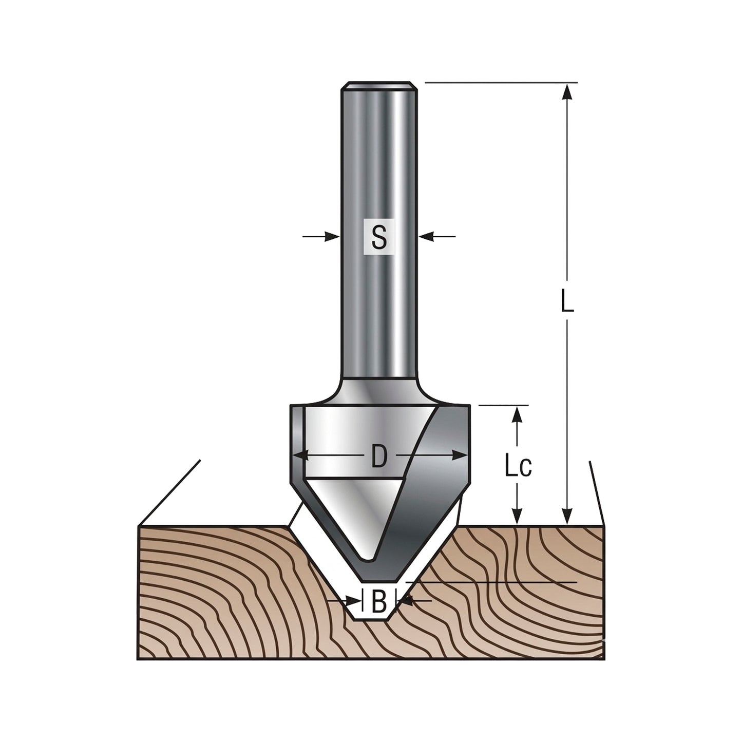 Freză Unghiulară "V" cu Vârf Plat D=14mm, S=8mm, Lc=10mm, Z2 – T.C.T. (Vidia) – Vatzo