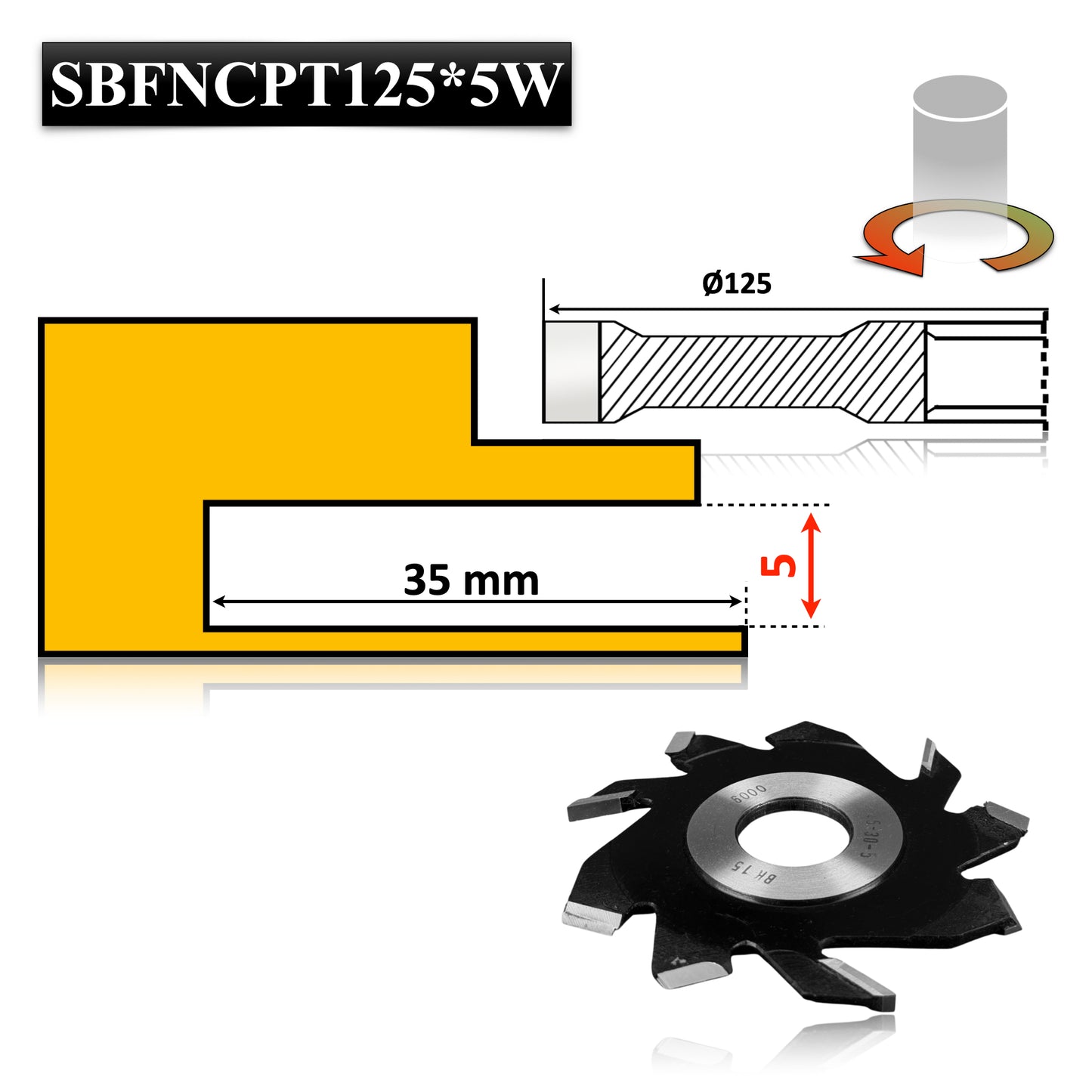 Freză nut cu cuțit pre-tăietor pentru lemn, diametru 125 mm, Vidia – ideală pentru falturi și caneluri precise.