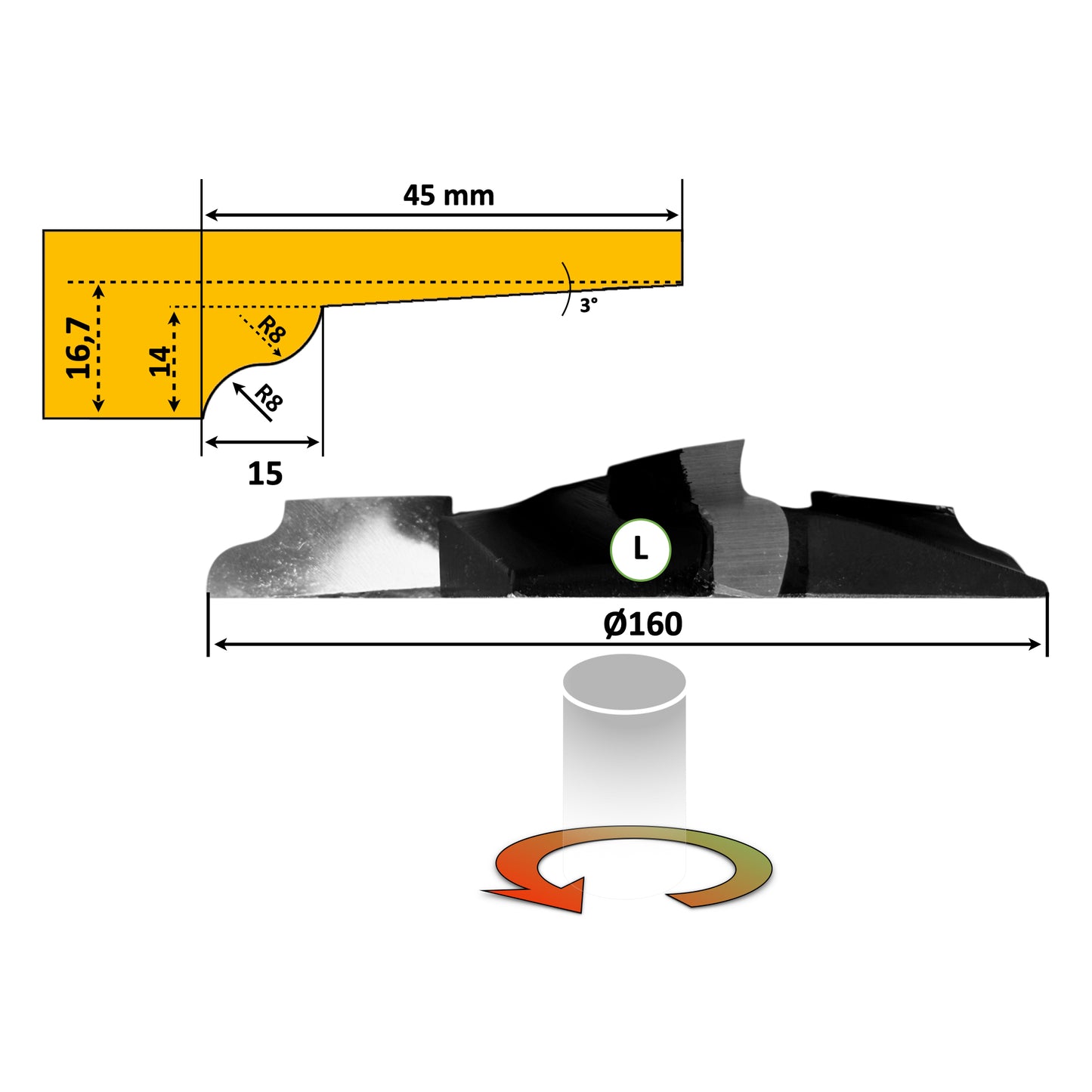 Freza pentru Tablie Mobila Profil № 12 - 45 x 16,7 mm Premium