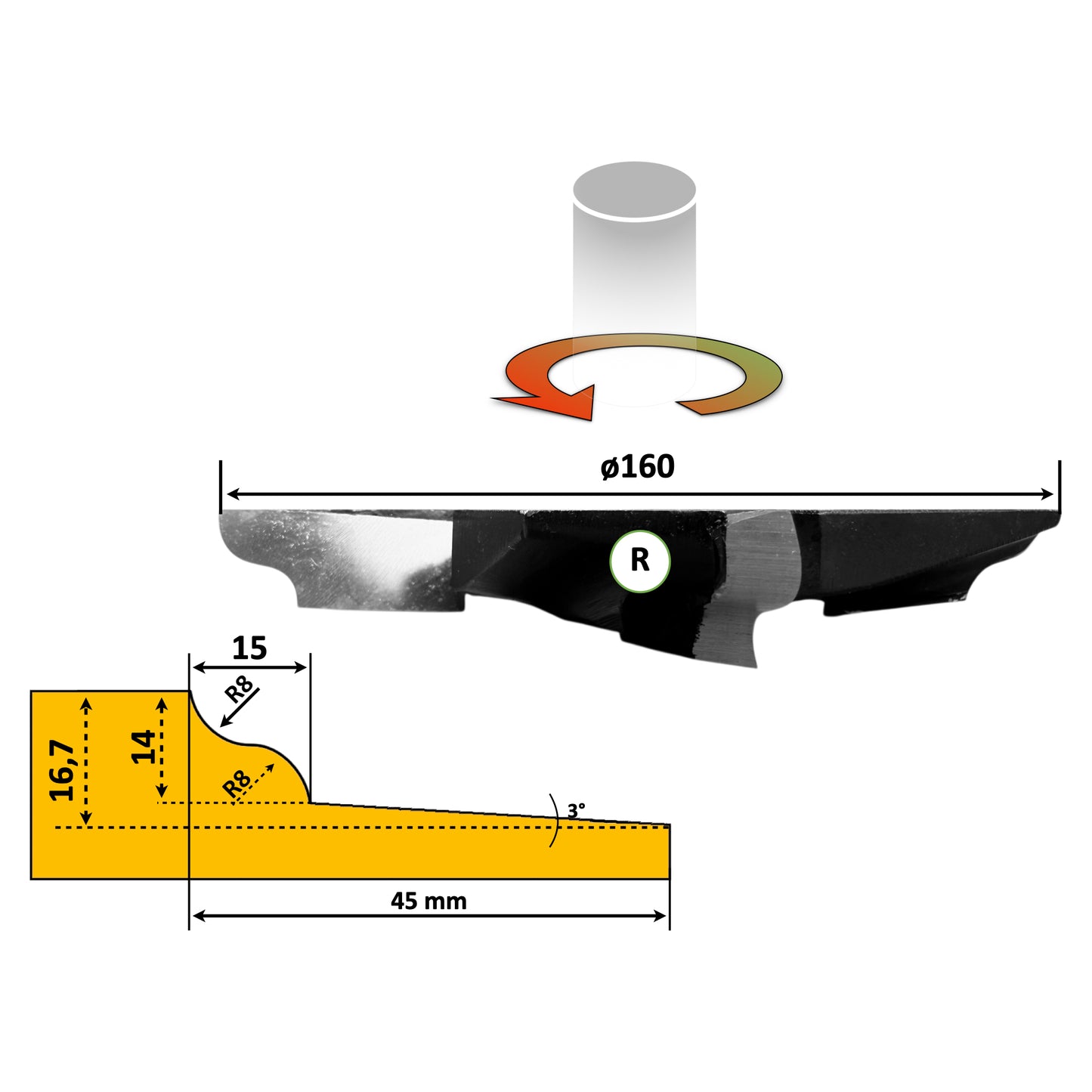 Freza pentru Tablie Mobila Profil № 12 - 45 x 16,7 mm Premium