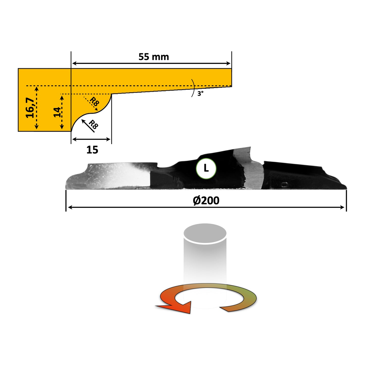 Freza pentru Tablie Usi Profil №12 - 55 x 16 mm Premium