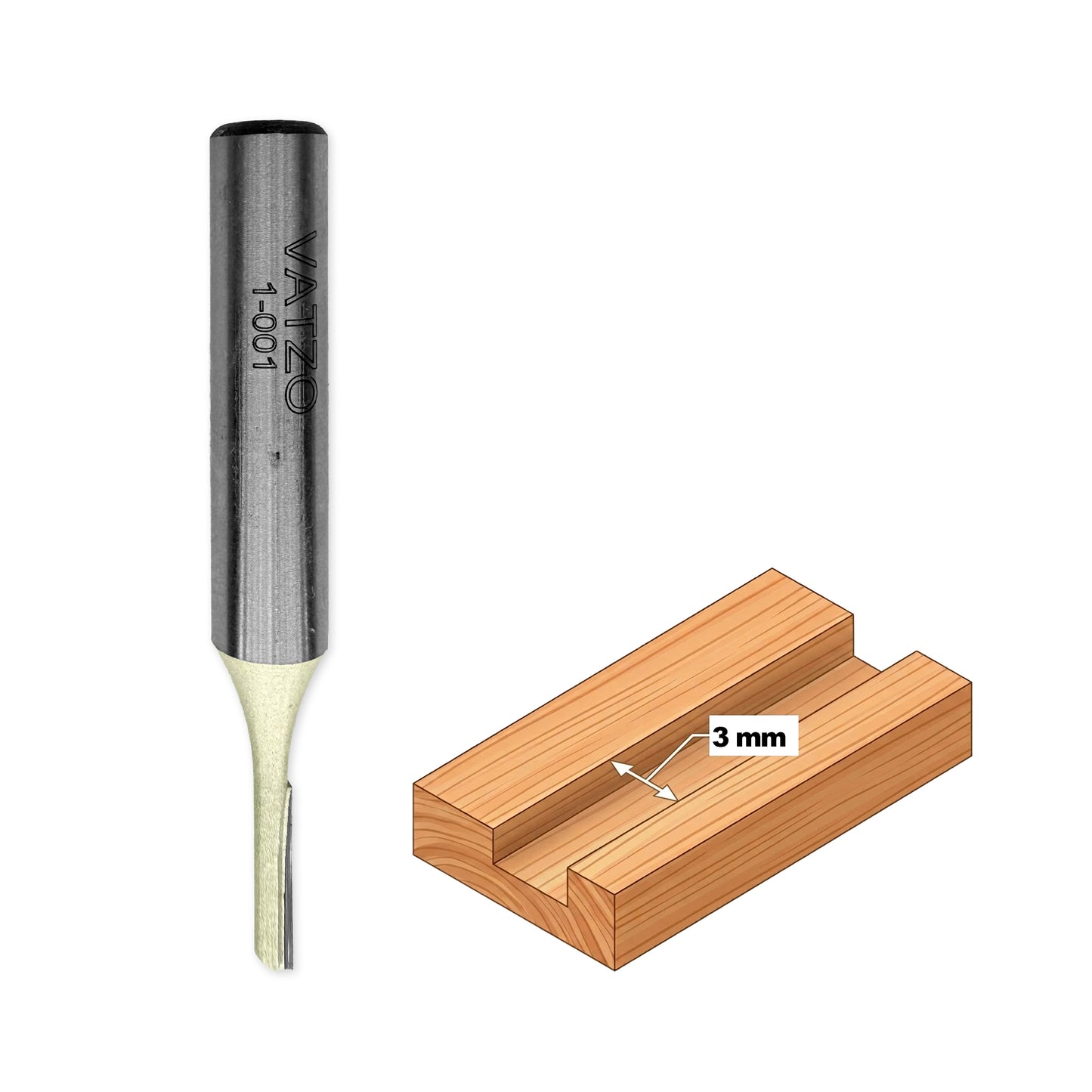 Freză pentru canal drept (deget) un tăiș, D3 mm, coadă d8 mm T.C.T Vidia 1001 Vatzo