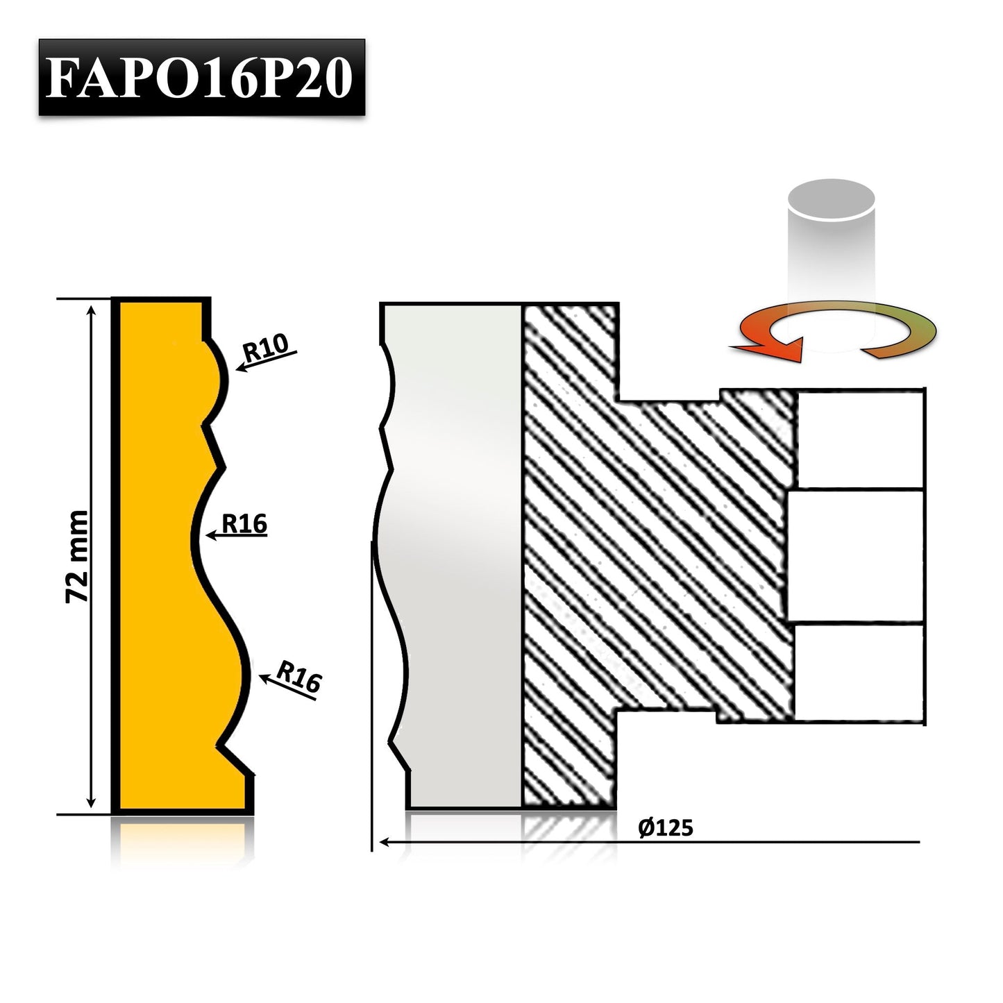 Freza profilată HSS de 72 mm, ideală pentru ornamente complexe în proiecte de tâmplărie.