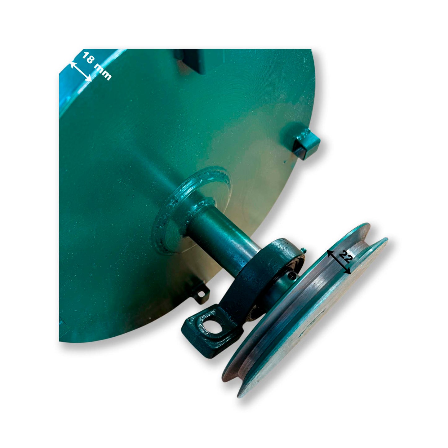 Ax cu volantă și con pentru crăpat lemne – mecanism profesional, rulmenți P207, curea tip B 17x11 mm, stabil și durabil.