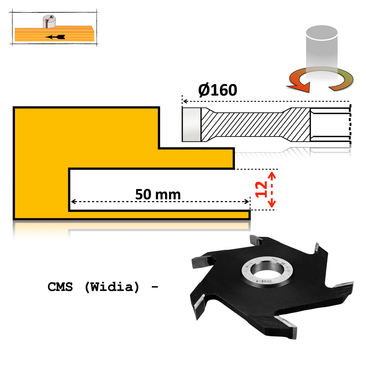 Freză Nut 160 x 12 mm – Brazată, HSS sau TCT Vidia