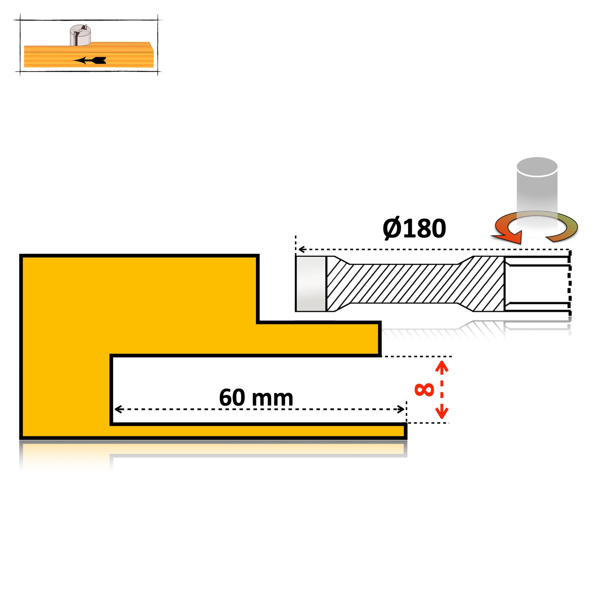 Freza nut pentru canelare 180 x 8 lemn esenta moale, tare sau mdf si pal 