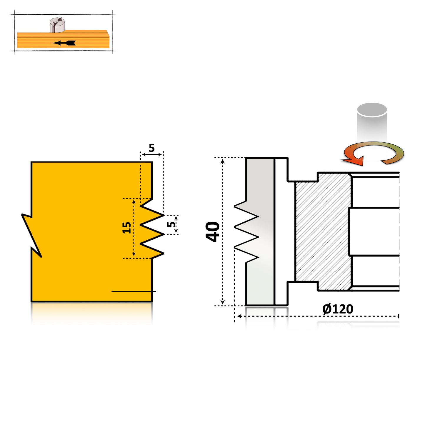 Freză Îmbinare Lamelar Latitudinal Lemn - pentru lemn cu spatiu de lucru de minim 20 mm si pana la 40 mm