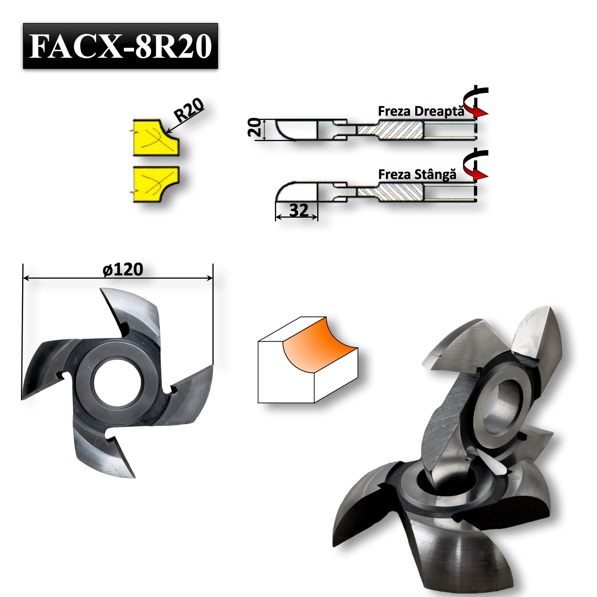 freza alezaj ax 30 raionat lemn convex raza sfert cerc semi radius 20 mm