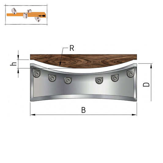 Freză cu Cuțite Amovibile DS pentru Lambriu Semirotund (Imitație Buștean) – D130 x d40 mm