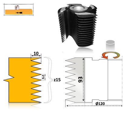 Freza imbinare lemn in 15 dinti pe toata suprafata de 90 mm esenta moale sau tare  calitate hss