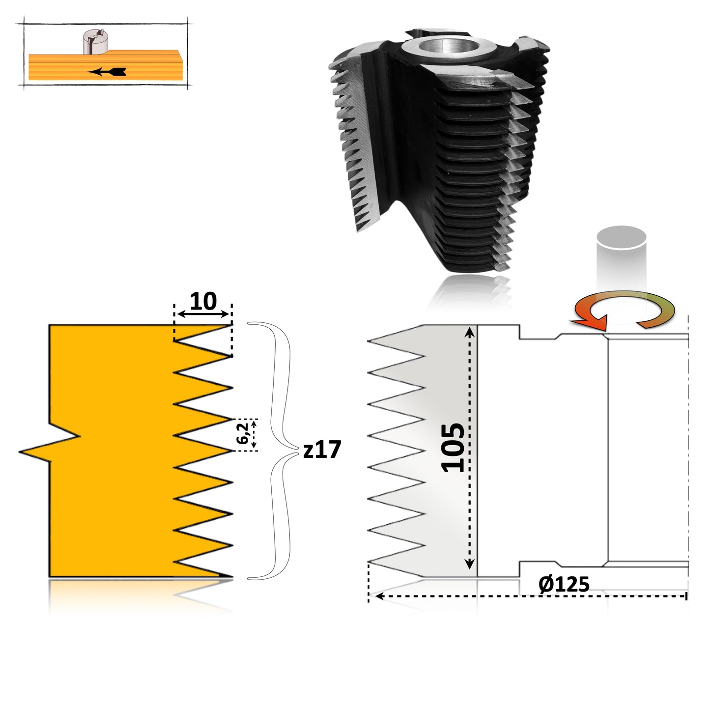 Freza imbinare lemn in 17 dinti pe toata suprafata de 105 mm esenta moale sau tare  calitate hss
