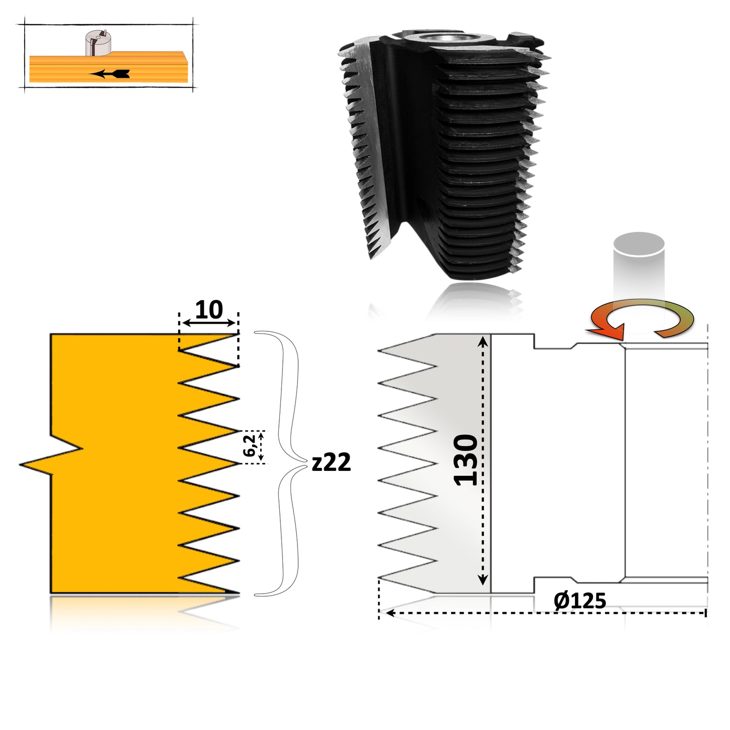 Freza imbinare lemn in 22 dinti pe toata suprafata de 130 mm esenta moale sau tare  calitate hss