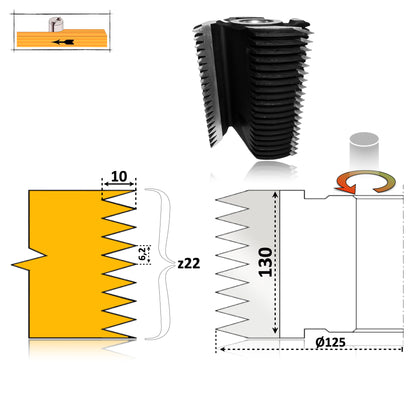 Freza imbinare lemn in 22 dinti pe toata suprafata de 130 mm esenta moale sau tare  calitate hss
