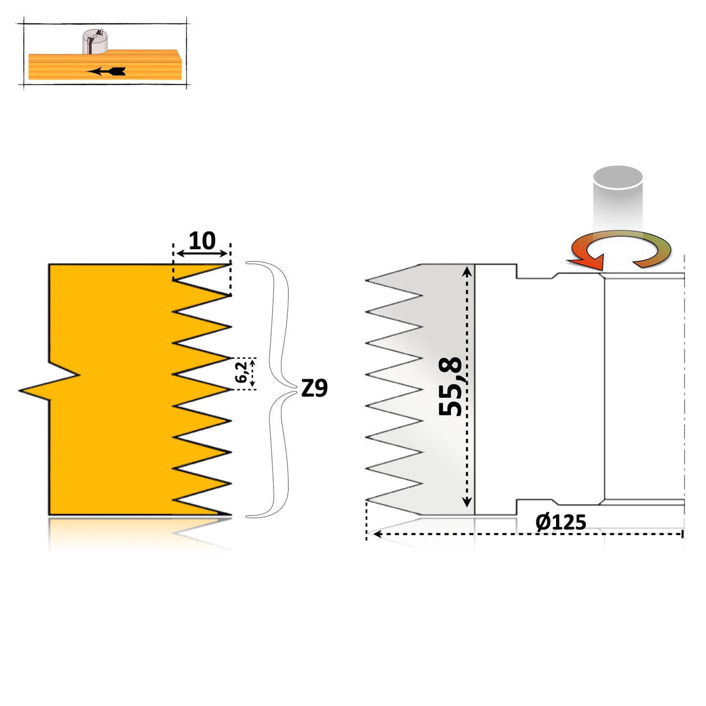 Freză Îmbinare Lemn Lamelar Longitudinal C11 - 55,8 mm HSS Standard