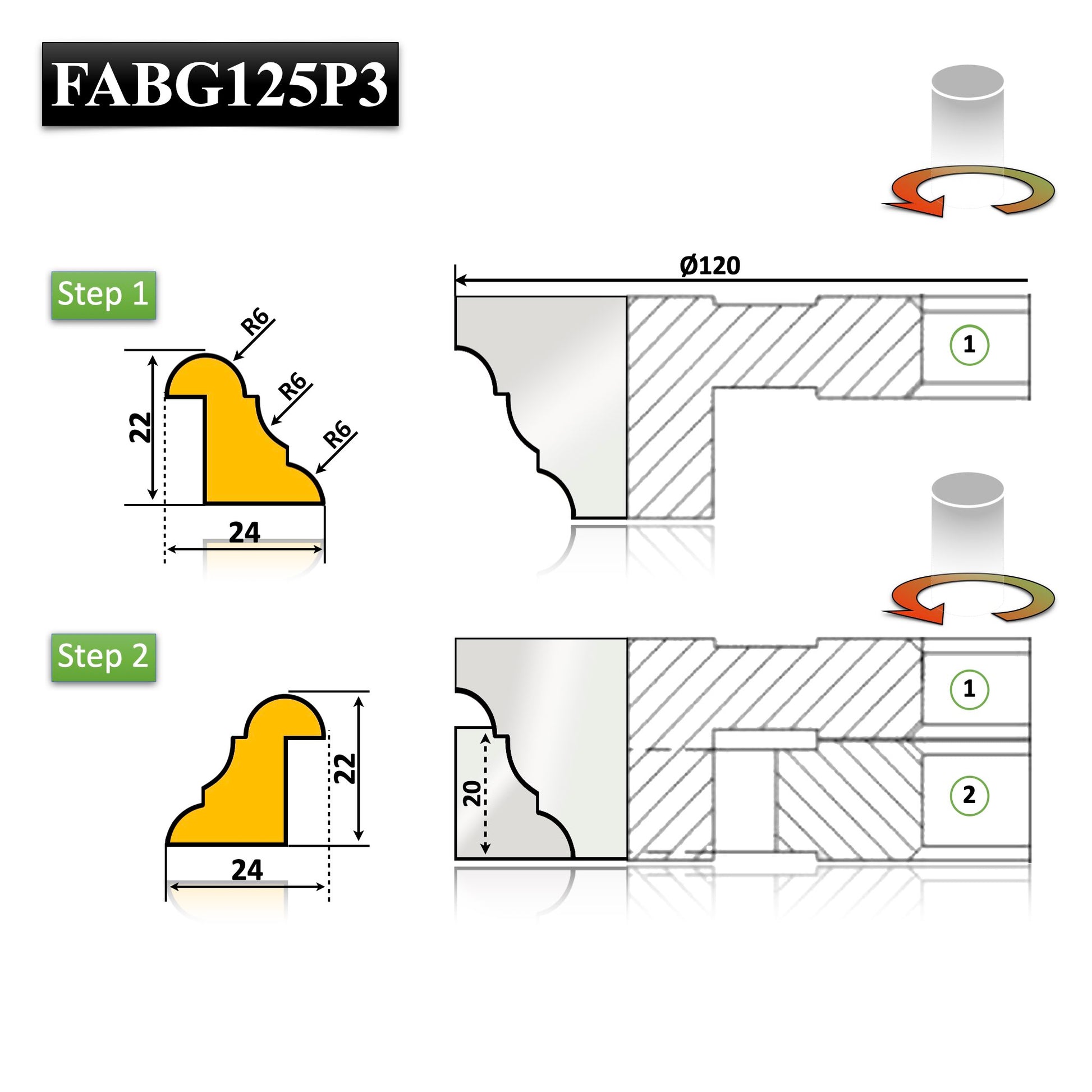 Set freze pentru bagheta sau cornisa pentru mobila sau usi de profil si contraprofil de 22 mm 