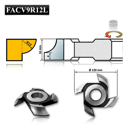 Freza Concavă Sfert de Cerc HSS, rotunjire cant cu raza de 12 mm dimensiuni 120 x 30 x 16 R5