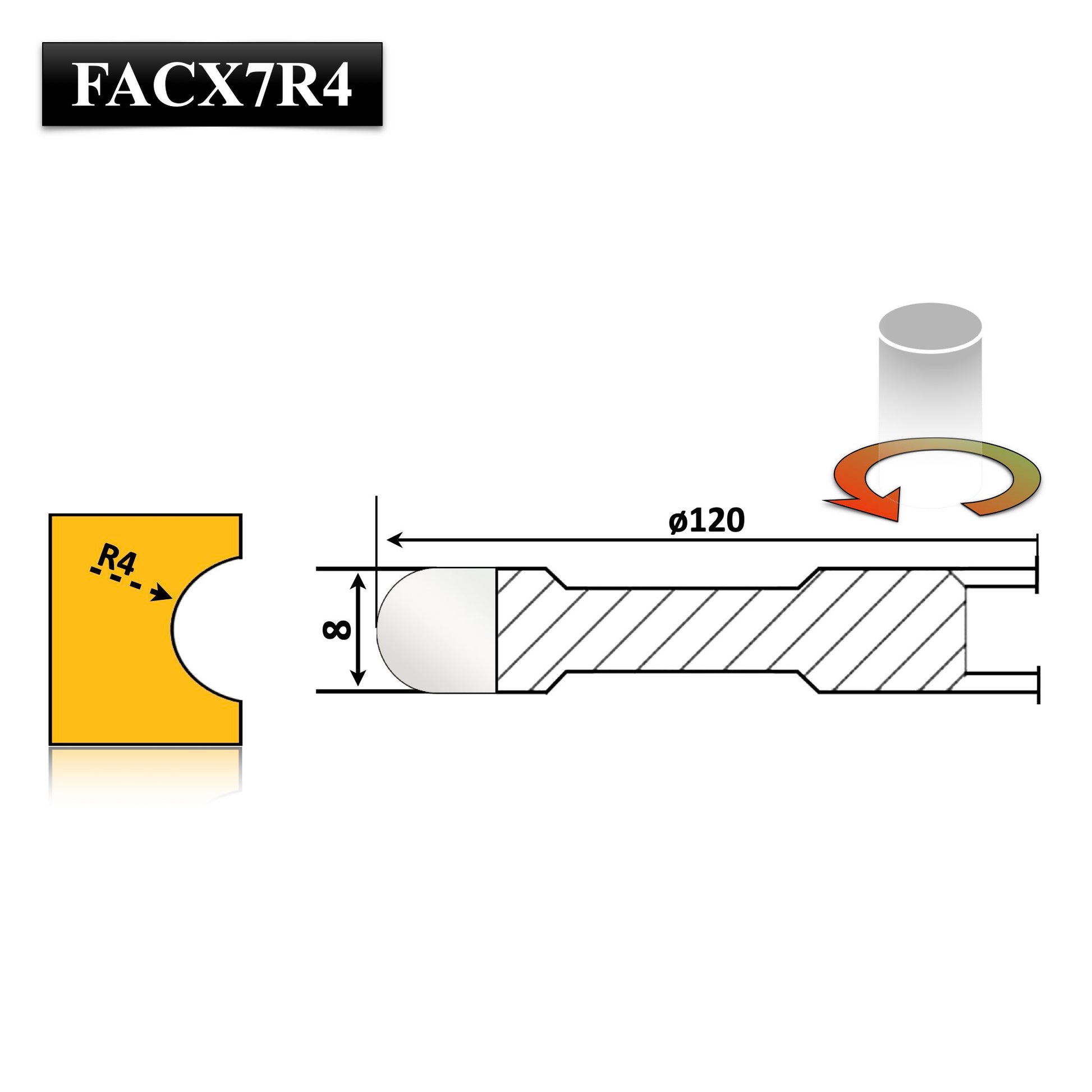 Freza cu alezaj, placată cu HSS, proiectată pentru prelucrarea canelurilor semirotunde sau de raionat în lemn, holcher 8 mm, rază de 4 mm pentru precizie.