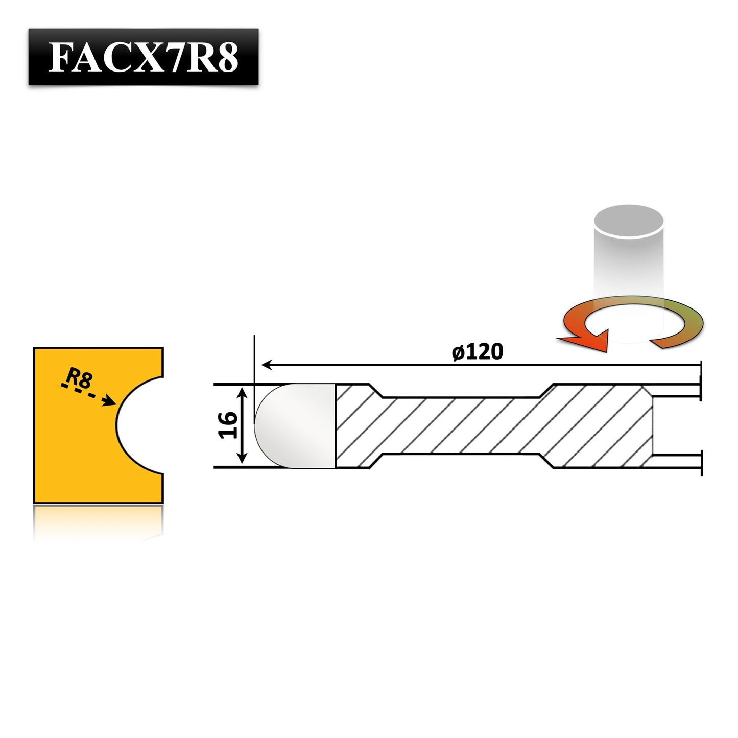 Freza cu alezaj, placată cu HSS, proiectată pentru prelucrarea canelurilor semirotunde sau de raionat în lemn, holcher 16 mm, rază de 8 mm pentru precizie.