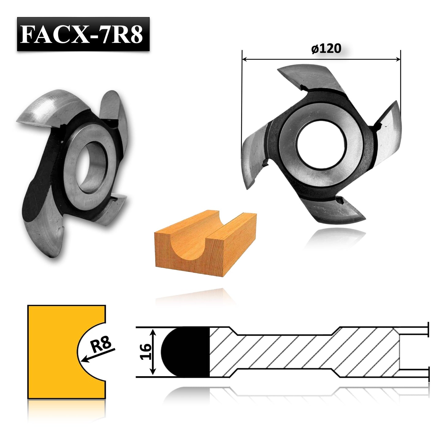 profil sculptat casetat raionat freza lemn convex adanc contur curb raza R8 16 mm