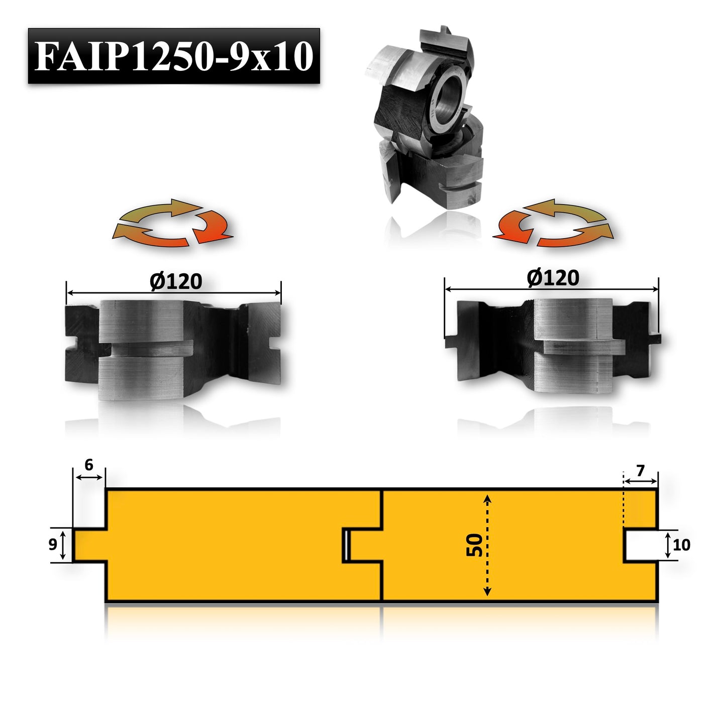 Set freze cu alezaj pentru ax de îmbinare parchet și dușumea din lemn. Ideal pentru prelucrarea îmbinărilor lamba și uluc, nut și feder, cu diametru de 50 mm. Oferă precizie și durabilitate pentru montarea pardoselilor din lemn.