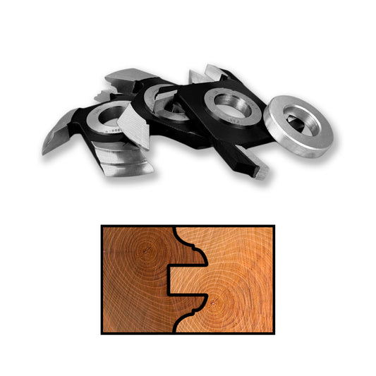 Set freze profil-contraprofil pentru uși de interior, 40 mm, HSS – 3 freze + inel distanțier. Precizie și durabilitate pentru îmbinări solide din lemn.