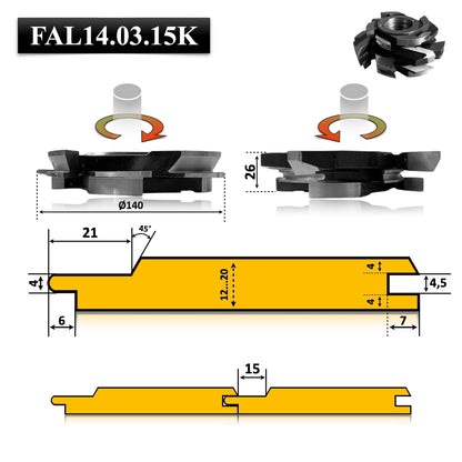 Set Freze pt Lambriu cu Profil Oblic 12 > 20 mm - FAL140315K