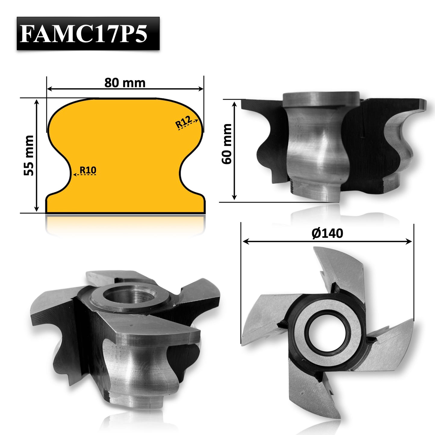 Freză profilată pentru lemn, ideală pentru crearea de margini decorative, balustrade și mână curentă. Asigură tăieturi precise și finisaje profesionale, perfectă pentru lucrări detaliate de tâmplărie.Grosimea frezei 60 mm, profil recomandat 55 mm