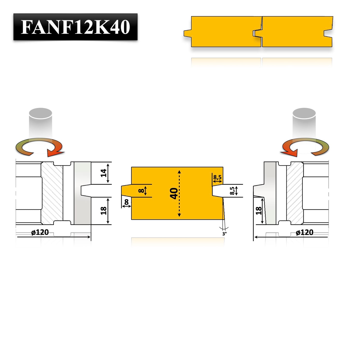 Set Freze Nut si Fede placate cu Otel Rapid HSS (Lamba și Uluc) pentru Imbinarea Conica a Lemnului tip parchet, dulap, dusumea pana la > 40 mm.